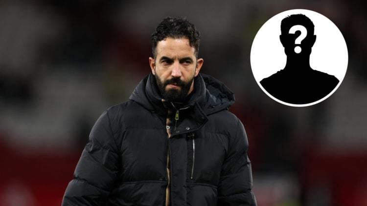Image of Man United boss Ruben Amorim with overlay of mystery player