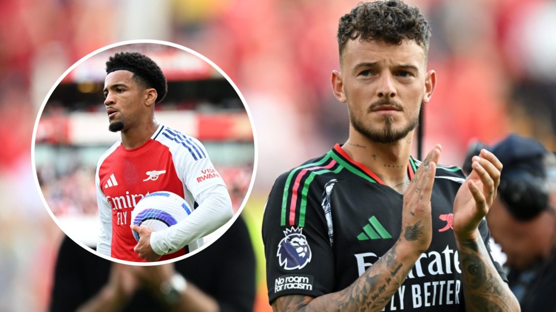 Ben White applauds Arsenal fans after drawing with Liverpool. Inset, Ethan Nwaneri.