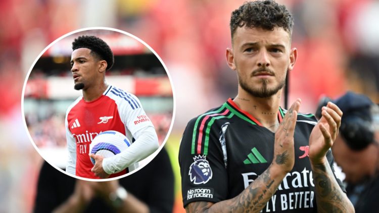 Ben White applauds Arsenal fans after drawing with Liverpool. Inset, Ethan Nwaneri.