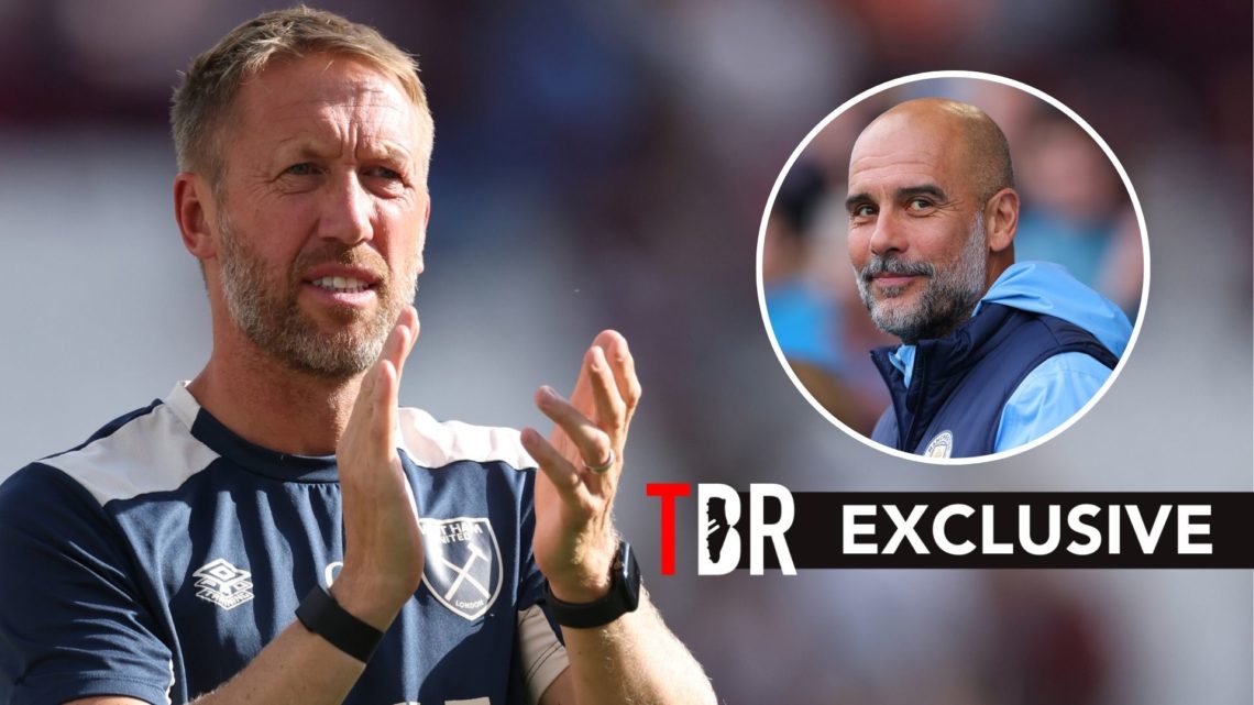 West Ham manager Graham Potter alongside an inset of Manchester City boss Pep Guardiola.