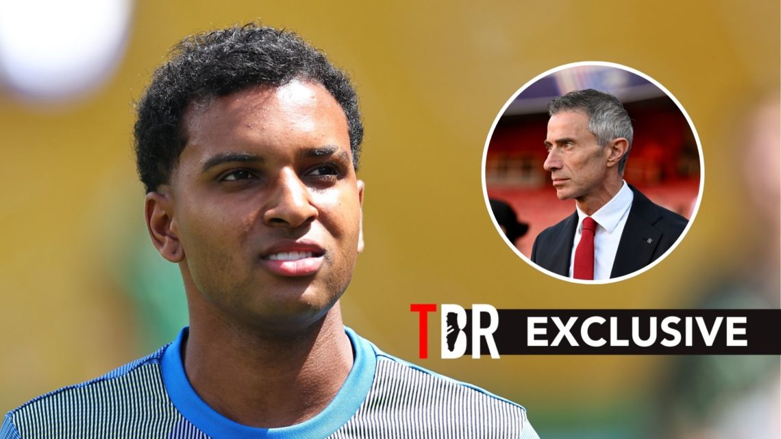 Real Madrid's Rodrygo alongside Arsenal sporting director Andrea Berta.
