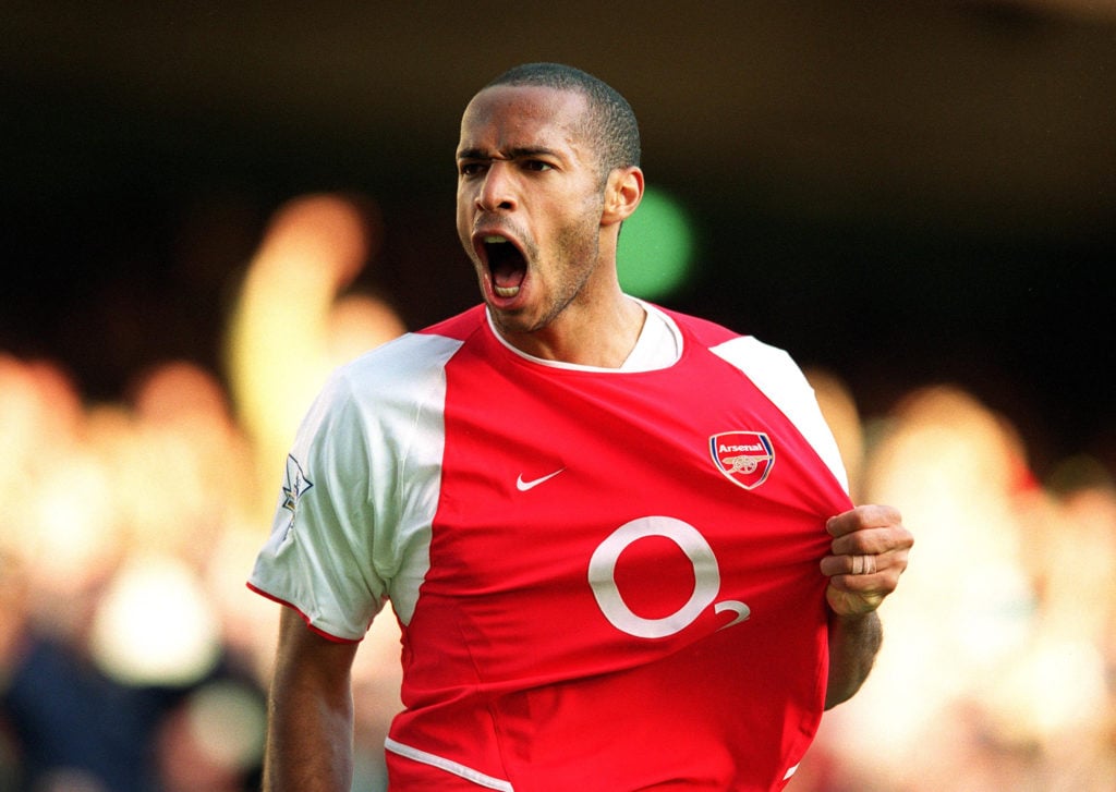 Thierry Henry celebrates scoring Arsenal's 2nd goal during the Premier League match