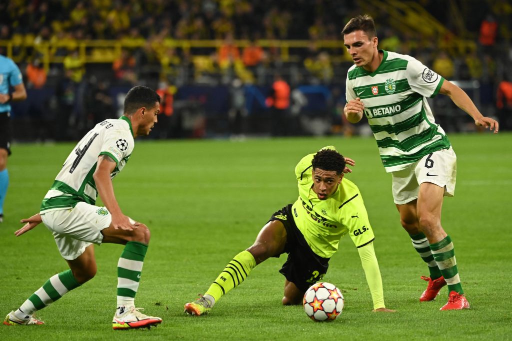Tottenham duo Joao Palhinha and Pedro Porro in action for Sporting CP
