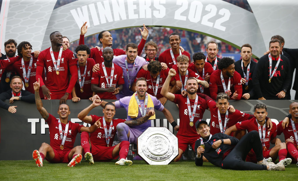 Liverpool celebrate their Community Shield win over Manchester City in 2022