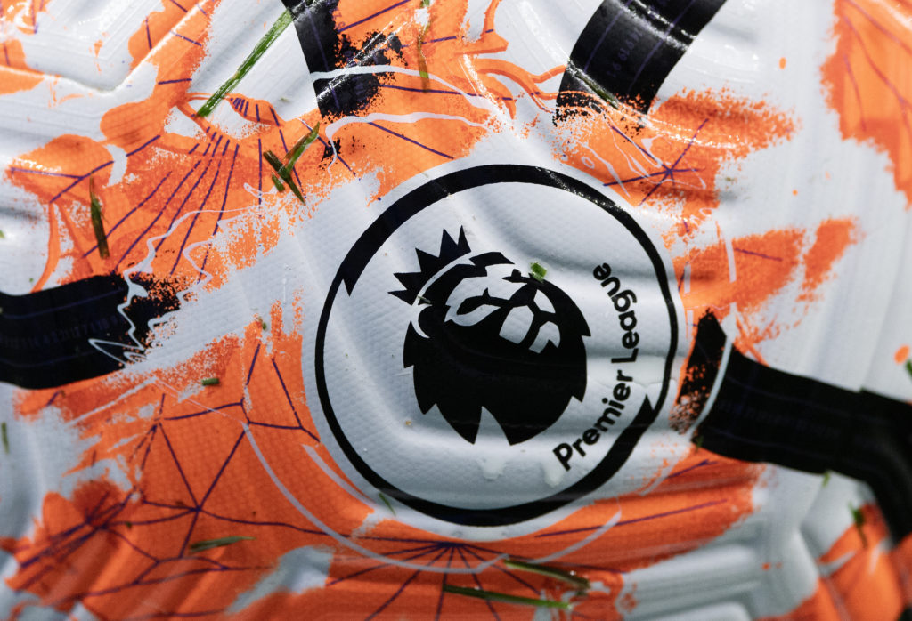 A closeup of the Premier League logo on a match ball ahead of a Tottenham match