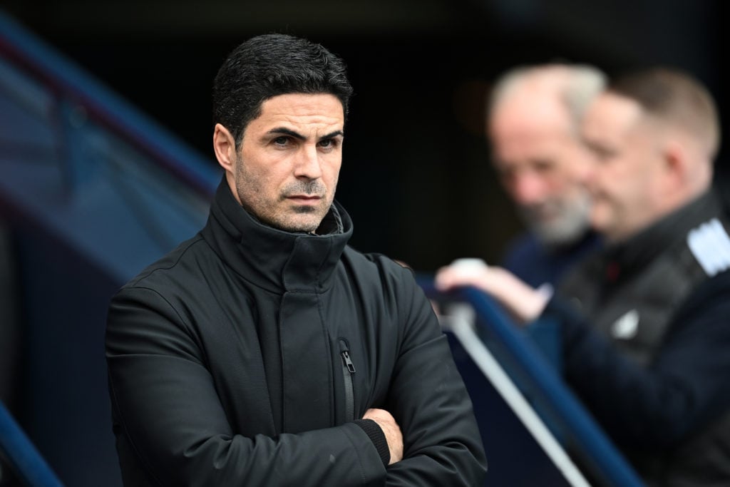 Arsenal boss Mikel Arteta looks on against Manchester City.