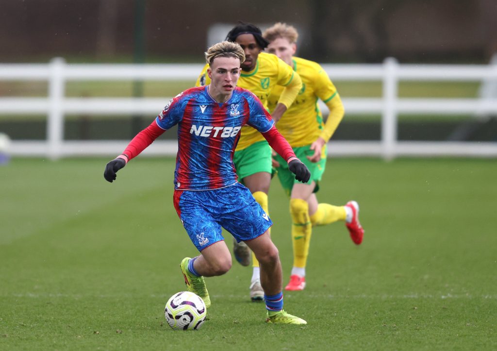 Jesse Derry of Crystal Palace U21 during the Premier League 2 match between Crystal Palace U21 v Norwich City U21 at Crystal Palace FC Training Ground on January 27, 2025