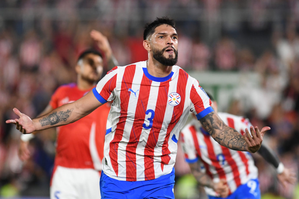Omar Alderete celebrates his goal during Paraguay v Chile - FIFA World Cup 2026 Qualifier