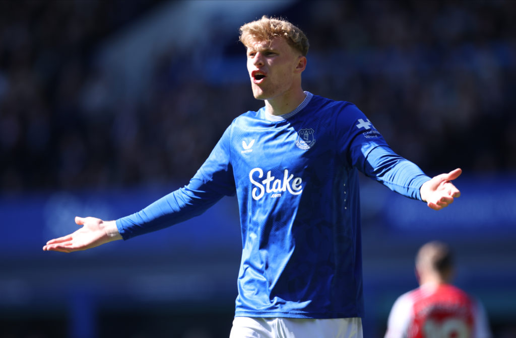 Jarrad Branthwaite in action during Everton FC v Arsenal FC - Premier League