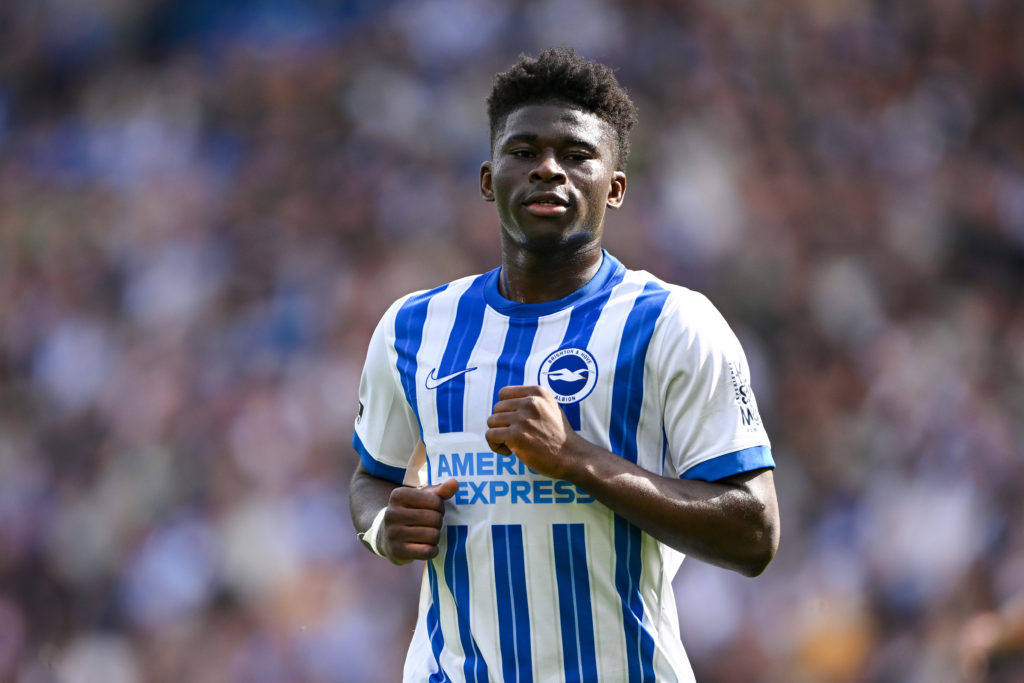 Carlos Baleba of Brighton looks on during a game against Leicester City