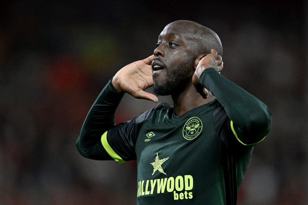 Yoane Wissa of Brentford celebrates scoring his team's second goal during the Premier League match between Nottingham Forest FC and Brentford