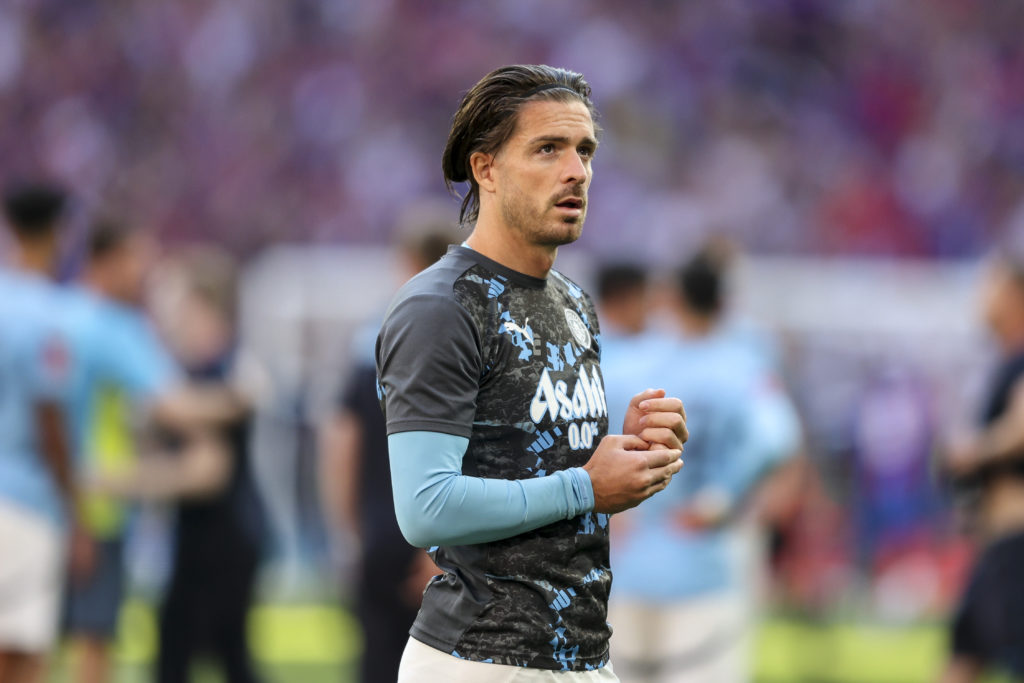 Manchester City winger Jack Grealish on the pitch after the FA Cup final against Crystal Palace.