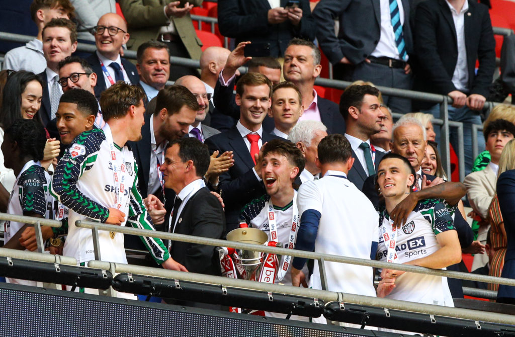 Sunderland chairman and majority owner Kyril Louis-Dreyfus watches his side lift the trophy after the Championship Play-Off Final match between Sheffield United and Sunderland at Wembley Stadium on May 24, 2025