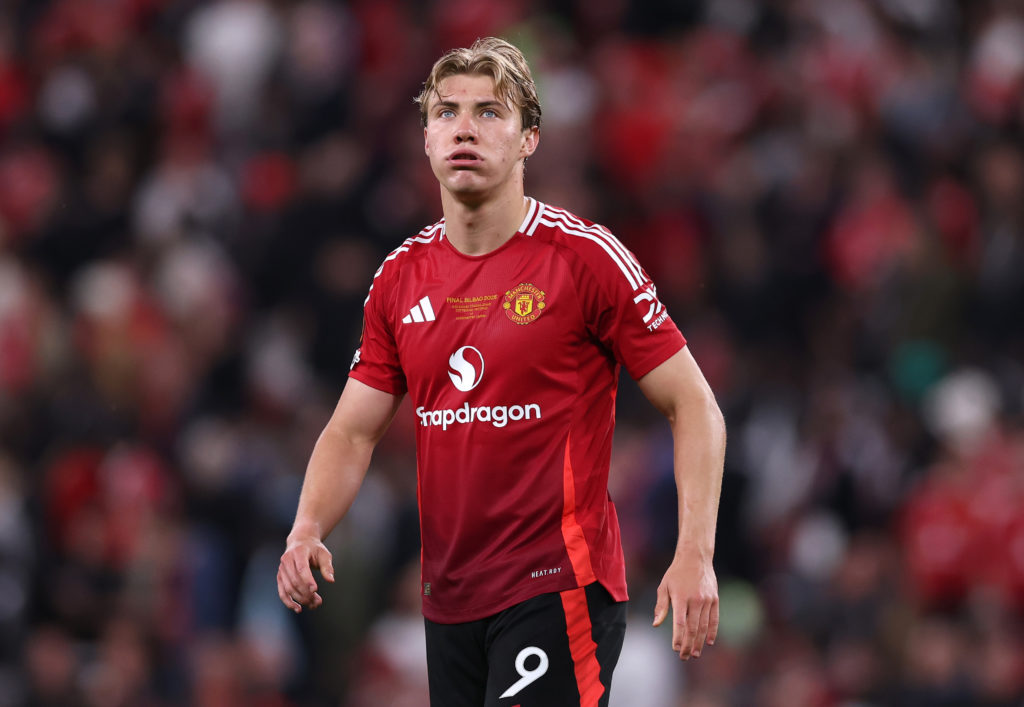 Rasmus Hojlund reacts during the Europa League final 2025 between Manchester United and Tottenham