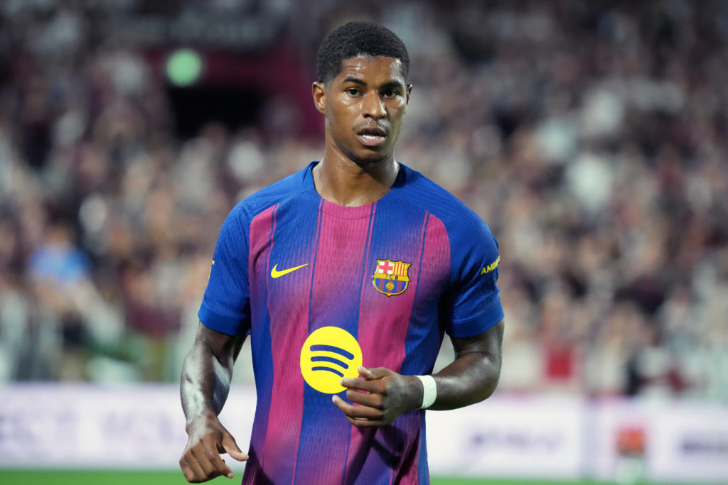 Marcus Rashford #14 of Barcelona looks on during the preseason friendly between Vissel Kobe and FC Barcelona.