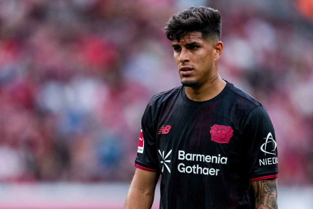 Piero Hincapie in action for Bayer Leverkusen
