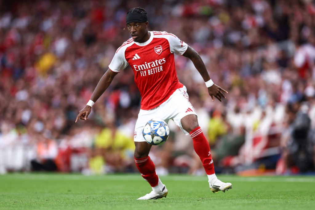 Noni Madueke of Arsenal looks on during the pre-season friendly match between Arsenal and Villarreal at Emirates Stadium on August 06, 2025