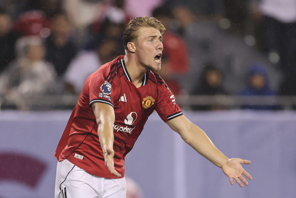 Rasmus Hojlund of Manchester United reacts during the Premier League Summer Series match between Manchester United and AFC Bournemouth at Soldier Field.