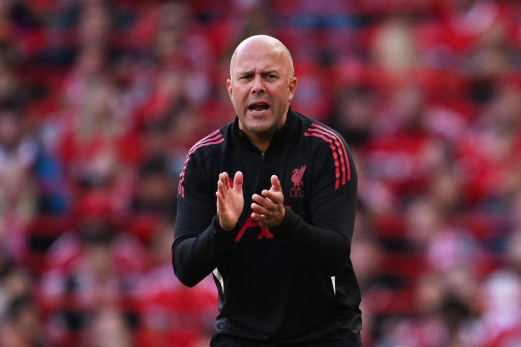 Arne Slot shouting instructions during a Liverpool game