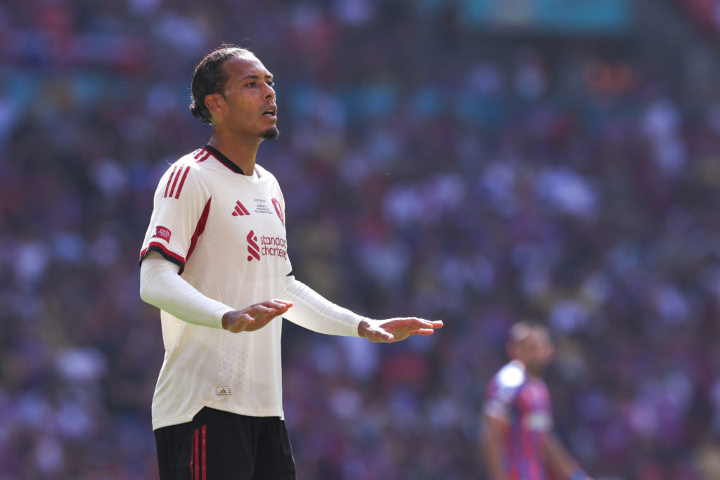 Van Dijk of Liverpool looks on during Community Shield