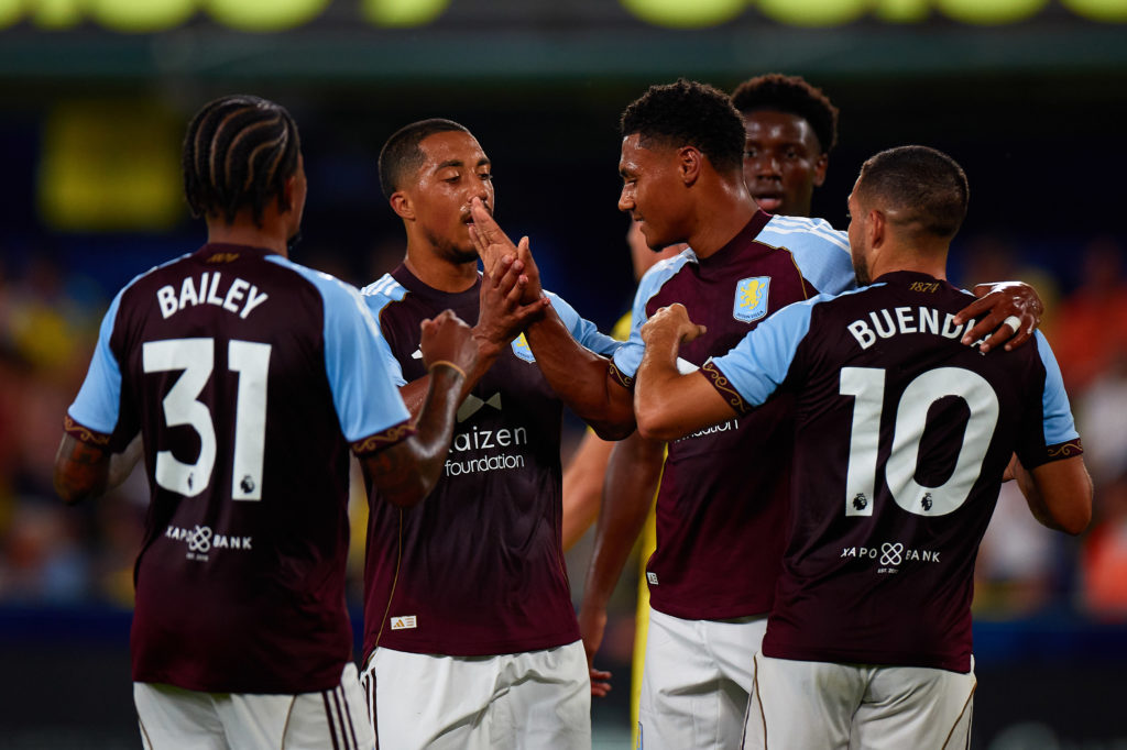 Ollie Watkins of Aston Villa celebrates during the Trofeo La Ceramica friendly match between Villarreal CF and Aston Villa at Estadio La Ceramica.