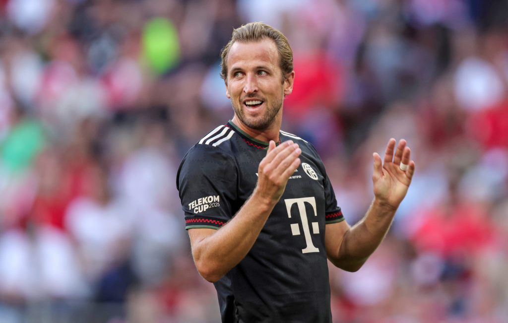 Harry Kane playing for Bayern Munich against Tottenham Hotspur.