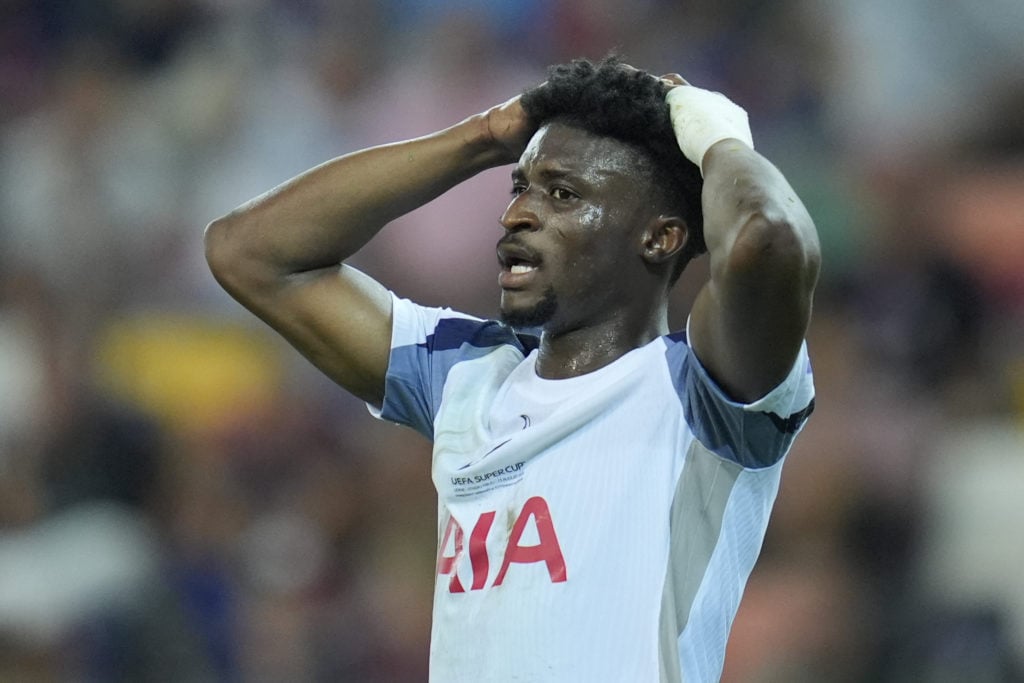 Mohammed Kudus looking dejected during Paris Saint Germain vs Tottenham Hotspur in the UEFA Sper Cup Final 2025