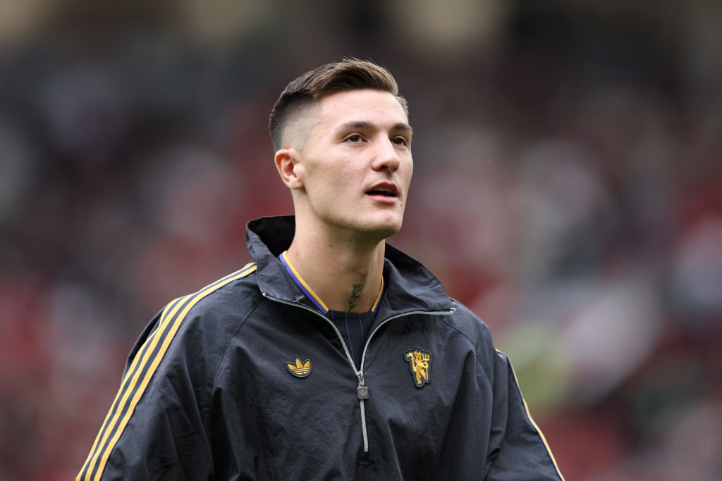 Benjamin Sesko being presented by Manchester United at Old Trafford