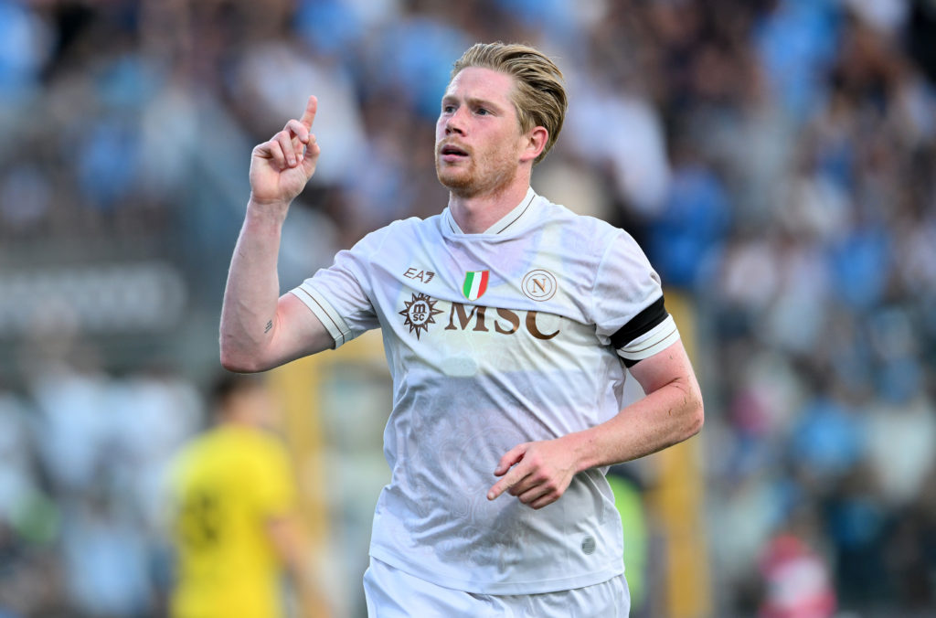 Kevin De Bruyne of Napoli celebrates after scoring a goal during the pre-season friendly match between Napoli and Girona at Stadio Teofilo Patini.