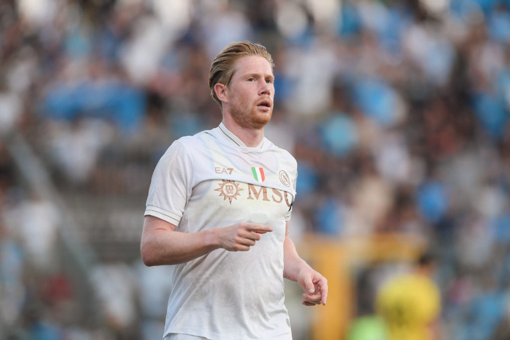 Kevin De Bruyne celebrating during the pre-season friendly match between Napoli and Girona at Stadio Teofilo Patini.