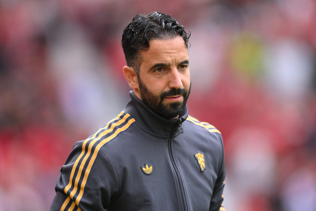 Ruben Amorim, Manager of Manchester United, looks on prior to the pre-season friendly match between Manchester United and ACF Fiorentina at Old Trafford on August 09, 2025