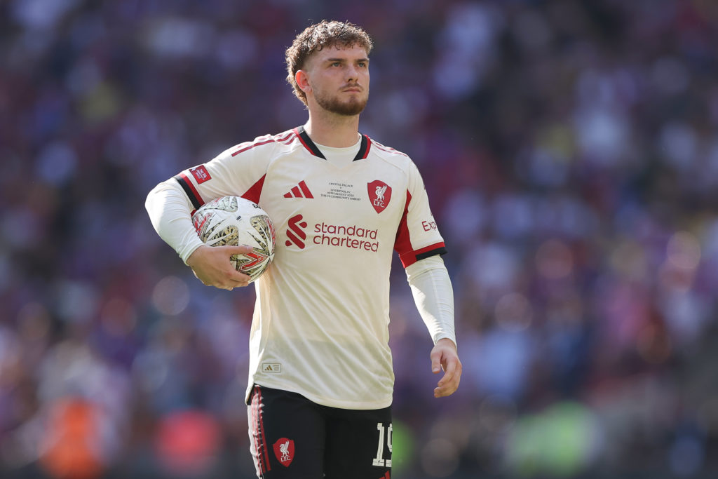Harvey Elliott of Liverpool during the 2025 FA Community Shield match between Crystal Palace and Liverpool at Wembley Stadium.