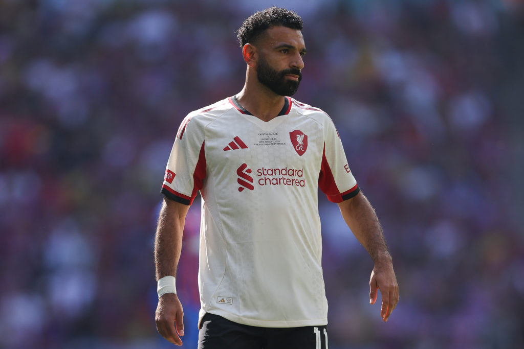 Mohamed Salah of Liverpool during the 2025 FA Community Shield match between Crystal Palace and Liverpool at Wembley Stadium.