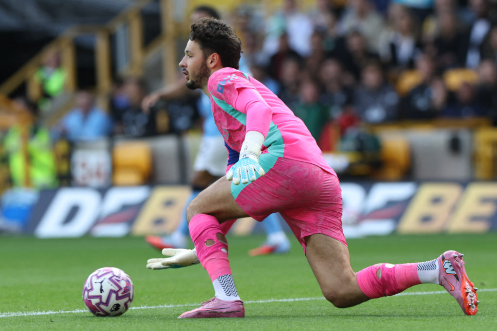 James Trafford rolls the ball out for Manchester City in their Premier League game against Wolves.