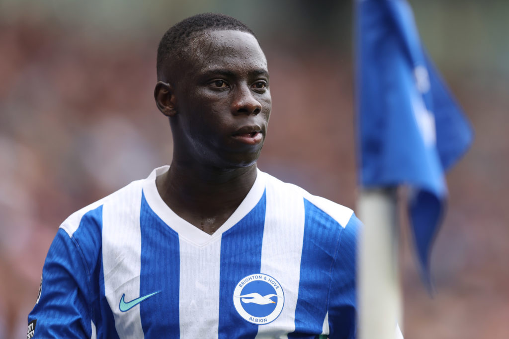 Brighton and Hove Albion's Yankuba Minteh looks on against Fulham
