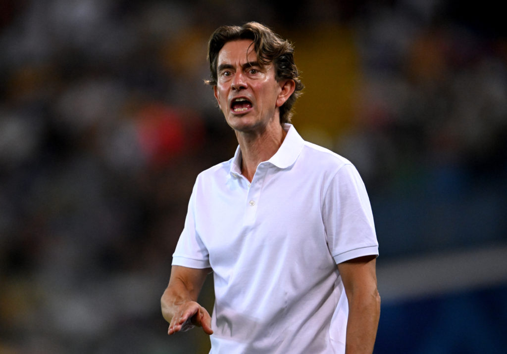 Thomas Frank, Manager of Tottenham Hotspur, reacts during the UEFA Super Cup