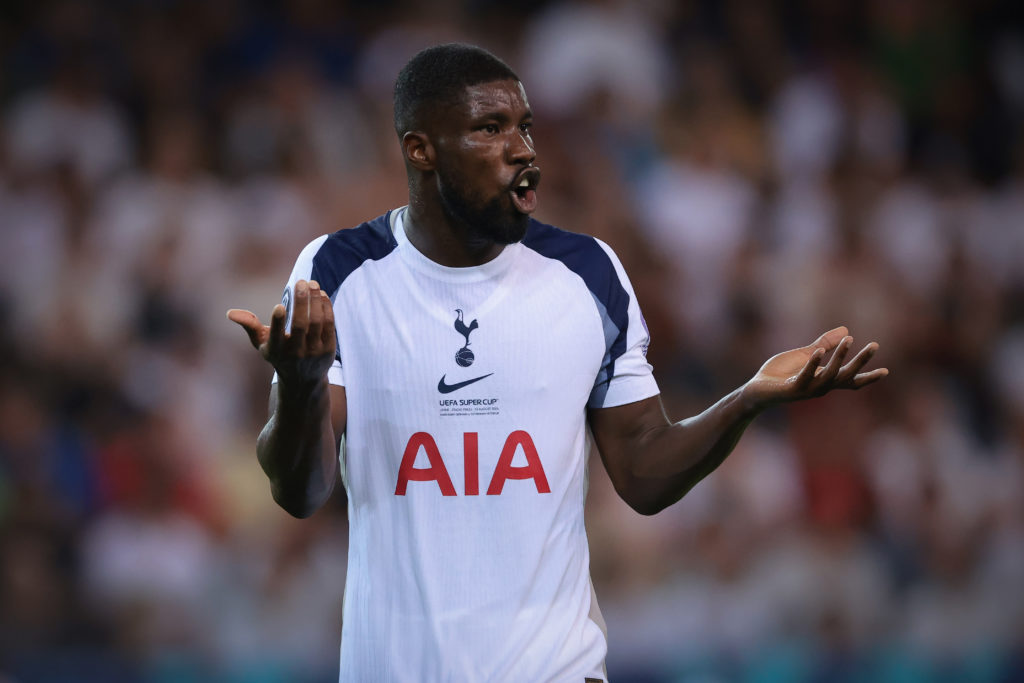 Kevin Danso reacts during a game between Tottenham and PSG in the UEFA SUper Cup