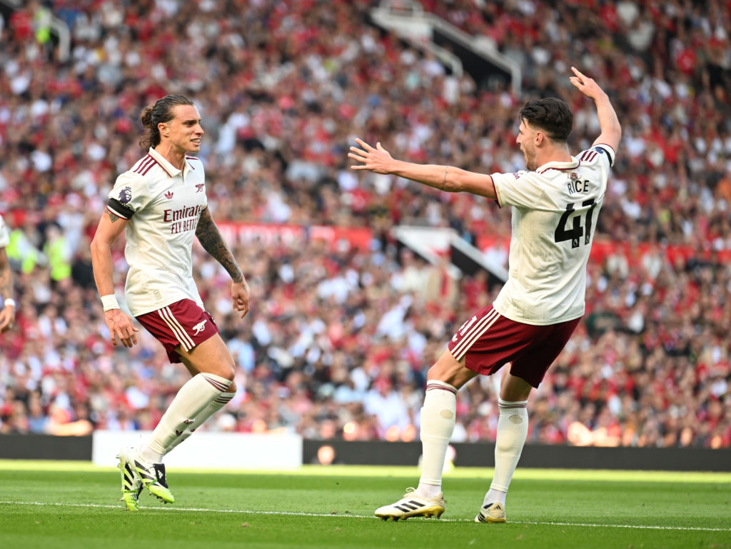 Riccardo Calafiori after scoring during Manchester United v Arsenal in the Premier League