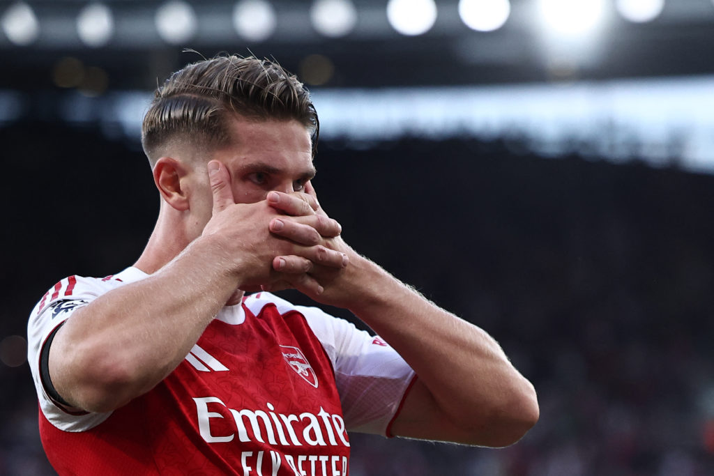 Viktor Gyokeres celebrates after scoring for Arsenal