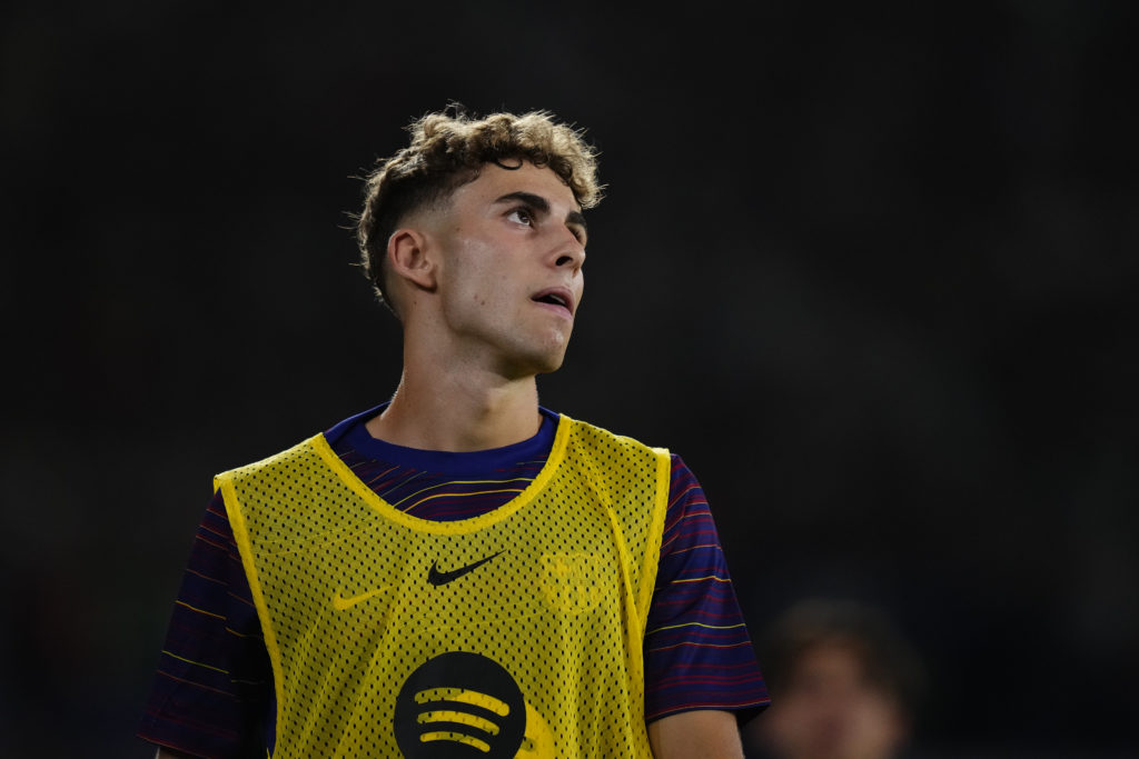 Fermin Lopez central midfield of Barcelona and Spain during the warm-up before the LaLiga EA Sports match between Levante UD and FC Barcelona at Ciutat de Valencia.