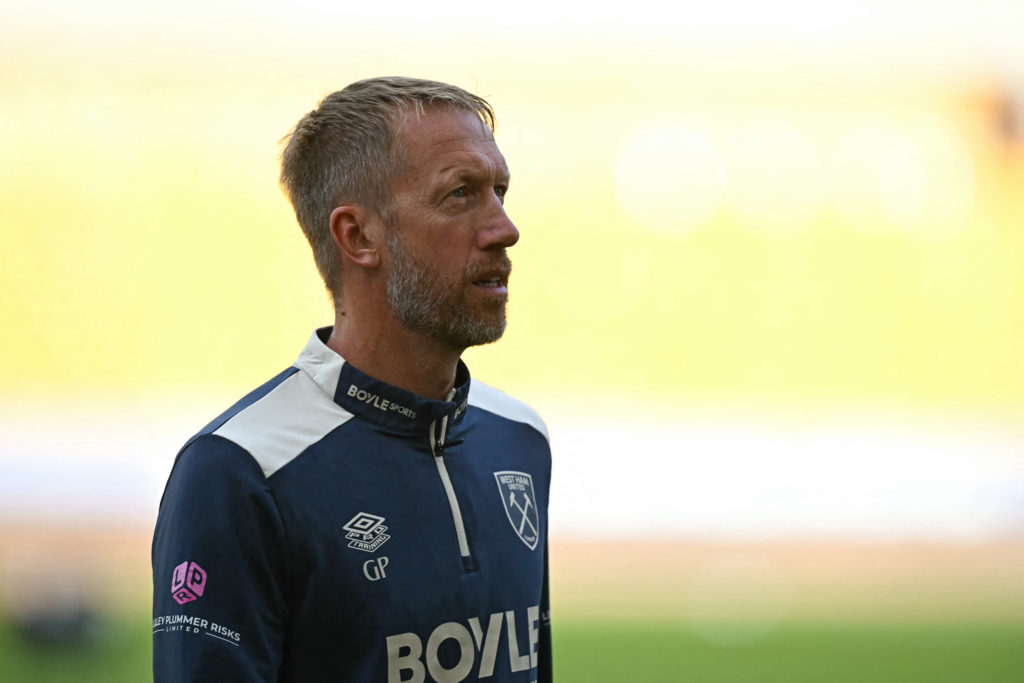 West Ham United's English head coach Graham Potter checks out the conditions ahead of the English League cup second round football match between Wolverhampton Wanderers and West Ham United at the Molineux stadium.