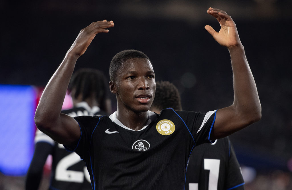 Moises Caicedo celebrates after scoring for Chelsea against West Ham