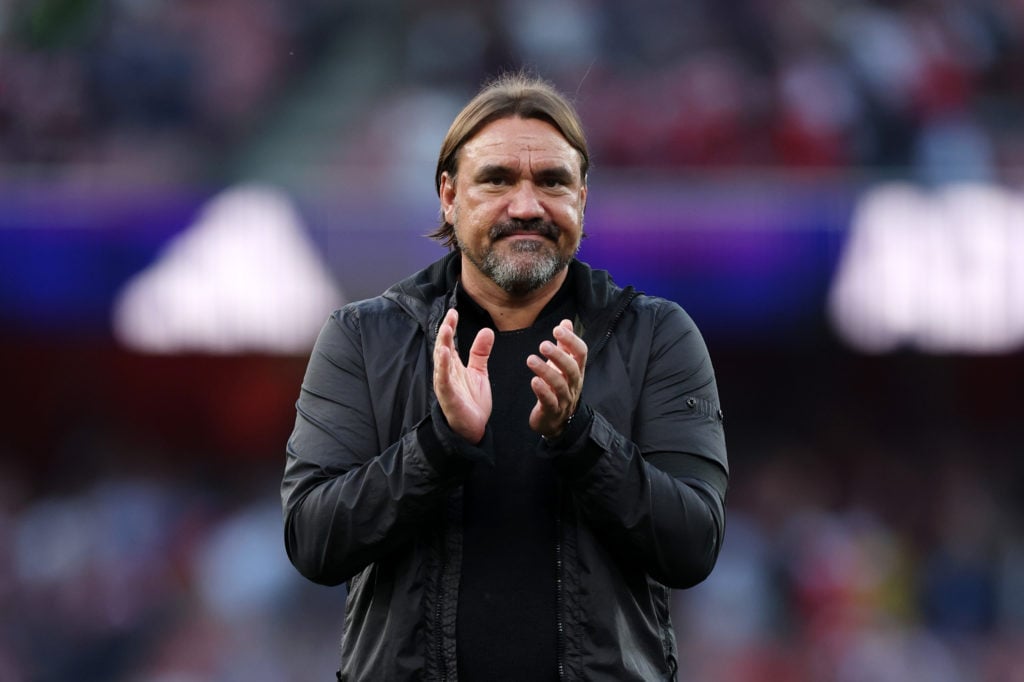 Daniel Farke, Manager of Leeds United, acknowledges the fans after the team's defeat during the Premier League match