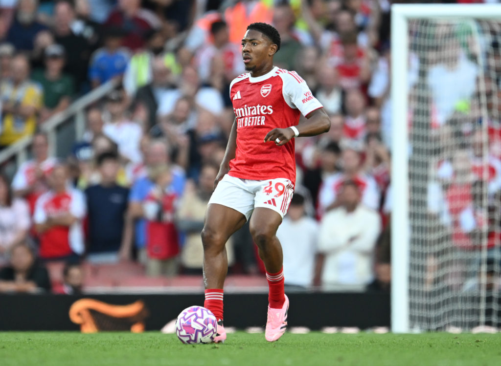 Myles Lewis-Skelly in action for Arsenal against Leeds United.