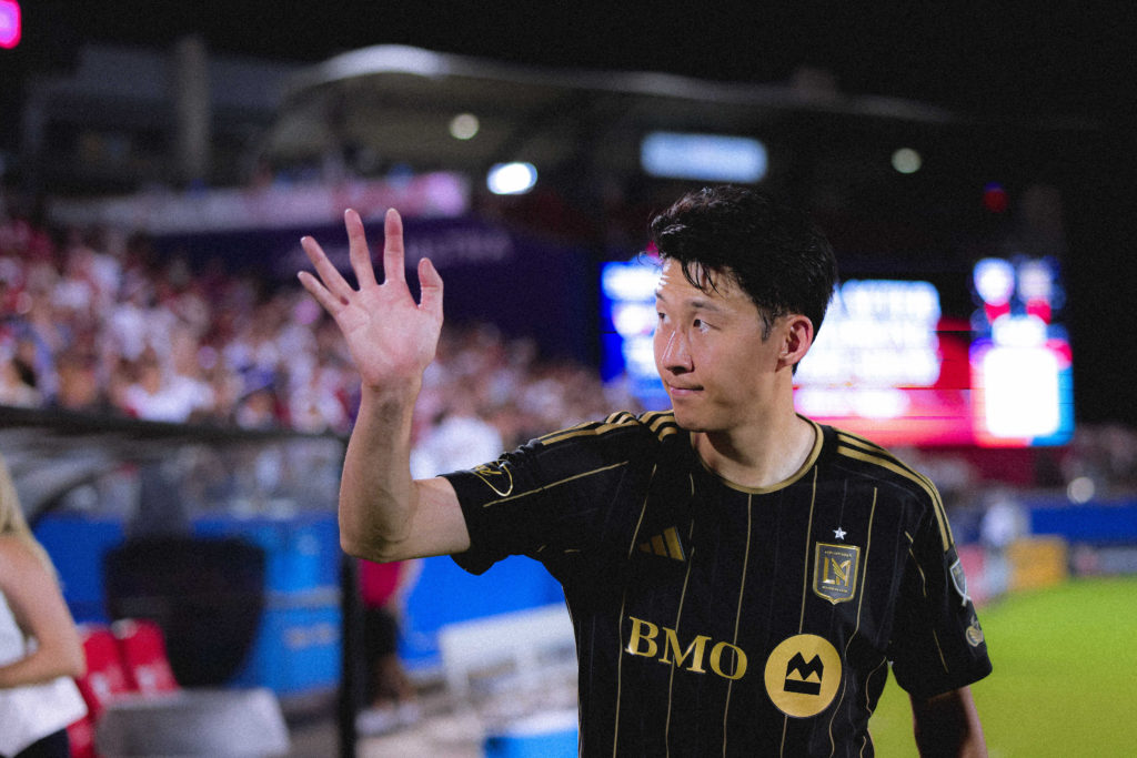 Son Heung-Min #7 of Los Angeles FC greets the fans after the MLS match between FC Dallas and Los Angeles Football Club at Toyota Stadium.