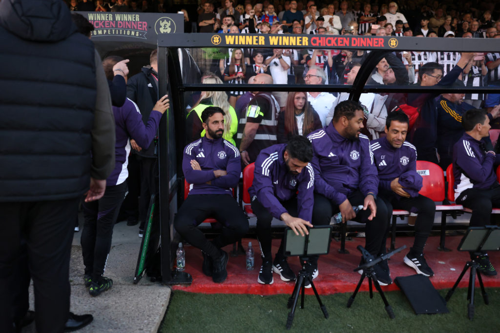 Ruben Amorim, Manager of Manchester United looks on prior to the Carabao Cup Second Round match between Grimsby Town and Manchester United