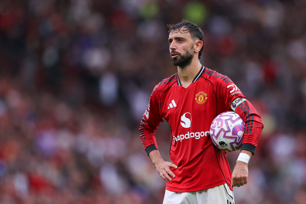 Bruno Fernandes of Manchester United prepares to take a penalty kick during the Premier League match between Manchester United and Burnley