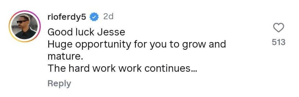 Screengrab of replies under Jesse Derry's Instagram post about his move to Chelsea