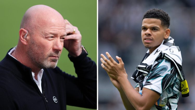 Split image of (L) Alan Shearer looking on while working as a pundit and (R) William Osula applauds the fans after a Newcastle United game