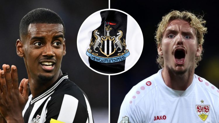 Alexander Isak, Nick Woltemade, Newcastle badge (inset)
